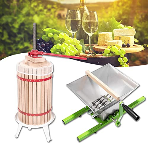 Froadp Mobile Weinpressen Set inkl. 30L Saftpresse Eiche Obstpresse + 7L Edelstahl Obstmühle Schnitzelpressen Apfelpresse Rübenmühle Hausbrauwerkzeuge für Obstweine Fruchtsäfte Apfelsaft