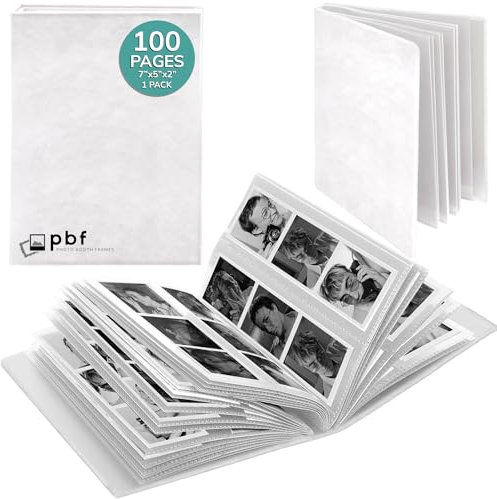 Photo Booth Frames - White Photo Booth Album For 2x6 Inch Photo Strips Wedding Album 2 x 6 Bookmark Holder 100 Pages 200 Photos