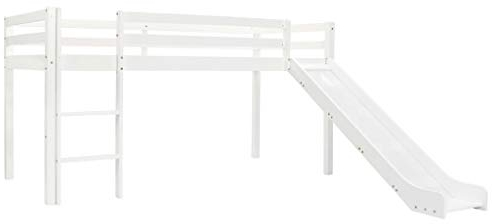 Tidyard Kids Kinderbett Halbhochbett | Kinder Hochbett Komplettset, Kinderhochbett-Rahmen mit Rutsche und Leiter - Kiefernholz 97x208cm - Weiß
