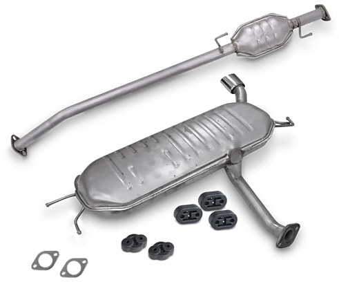 ATEC Germany Auspuff Schalldämpfer Set 1x Mittelschalldämpfer, 1x Endschalldämpfer, mit Montagematerial Kompatibel mit HYUNDAI TUCSON (JM), TUCSON Kasten/SUV (JM), KIA SPORTAGE II (JE_, KM)