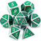 Haxtec 7 Die Metall DND Würfel Set Green Elven Goblin D&D Würfel Set für Dungeons and Dragons RPG Gaming-Silber Smaragdgrüne Elfen Würfel