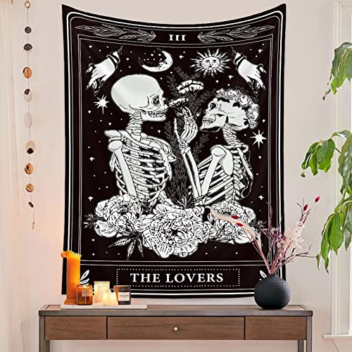 Naykow Totenkopf-Wandteppich, schwarz-weiß, Skelett, Gothic, Grunge, dunkle Hexe, Wandbehang, Dekoration, Wandteppich für Schlafzimmer, ästhetisch, Altzimmer (76,2 x 101,6 cm vertikal)