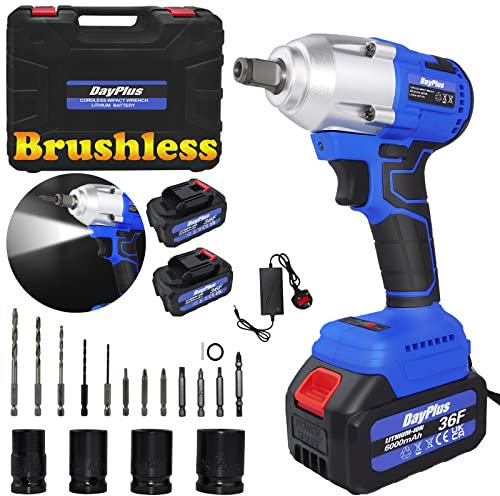 Brushless Cordless Impact Wrench Kit 1/2 inch Drive, 420Nm Brushless Impact Driver Electric Wrench w/2x6.0Ah Batteries, Impact Gun & Cordless Drill & Cordless Screwdriver 3 in 1 Multi Power Tool