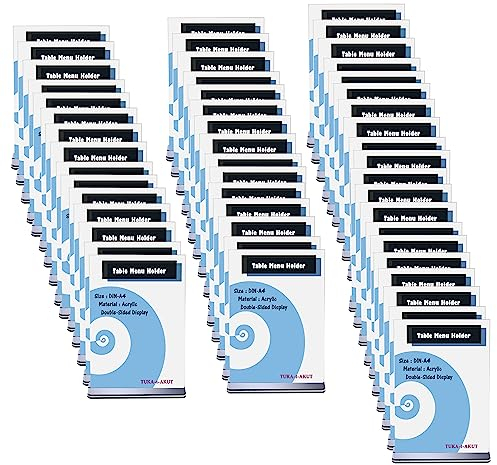 TUKA 50x A4 Menu Soporte Doble Cara, Forma de T con Base, Soportes de Sobremesa para Carteles, Menús, Promociones, Porta Carteles. T Expositor de Mesa, Acrílico Transparente, Vertical TKD8205-A4-50x