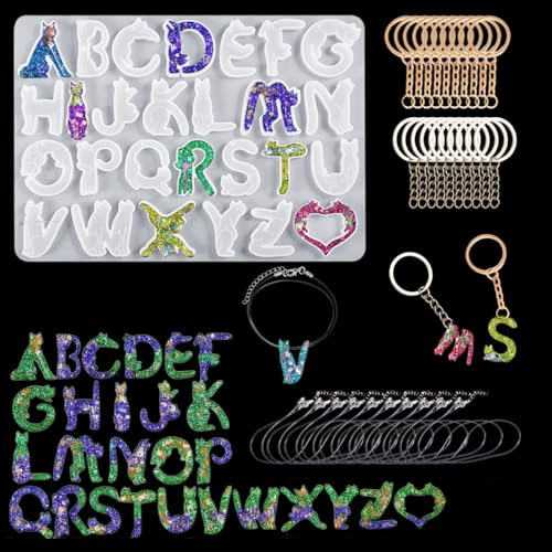 FineInno Stampi Resina Forma di Gatti Lettere Stampi in Silicone Alfabeto Letter Resin Mold Stampo per Coulée Pendente per Gioielli Collana Decorazione Della Torta