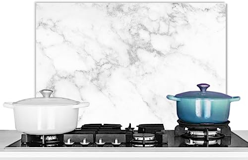 KitchenYeah© Antisalpicaduras Cocina 60x40 cm Protector Salpicaduras Pared Chapa Aluminio Kitchen Panel Vitrocerámica Accesorios Salpicadero Decoración Mármol - Blanco - Mármol Textura
