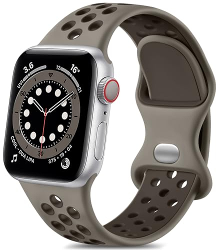 Epova Correa Deporte Compatible con Apple Watch 40mm 38mm 41mm 42mm, Mujeres Hombres Pulsera de Silicona Transpirable para iWatch SE Series 10 9 8 7 6 5 4 3 2 1,Gris Oliva/Taupe Oscuro, Grande