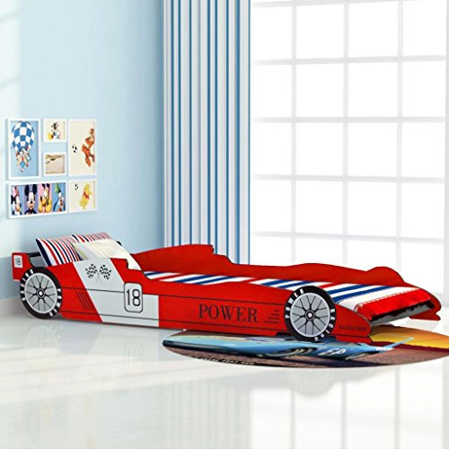 Homgoday Kinderbett Rennwagen 90 x 200 cm Rot, Möbel für Haus Innen Außen Wohnzimmer Schlafzimmer