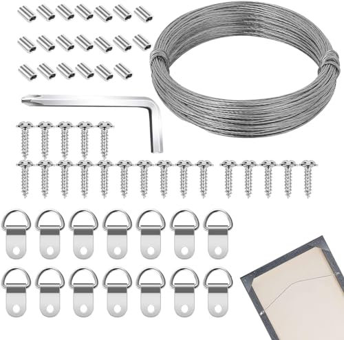 Picture Hanging Kit, 132 Pcs Picture Hanging Wire Kit D Ring Picture Hangers with Screws Picture Hanging Wire Aluminum Sleeves Screwdriver for Hanging Photo Frame Pictures Paintings Frame