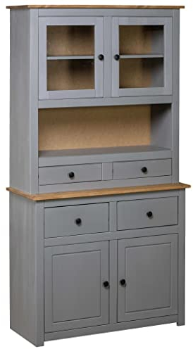 ARKEM Highboard Grau 93x40,5x180 cm Allzweckschrank Seidbord Wohnzimmer Highboard Flur Wohnzimmer MöBel Kiefernholz Panama