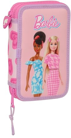 Safta BARBIE LOVE Federmäppchen für Kinder, Federmäppchen mit Farben, mit 28 Utensilien, ideal für Kinder von 5 bis 14 Jahren, bequem und vielseitig, Qualität und Widerstandsfähigkeit, 12,5 x 4 x 19,5