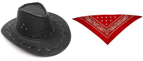 ZZ DISFRAZZES Kit Sombrero y pañuelo vaquero Gorros para carnaval, carnaval, Halloween, fiestas temáticas y más en diferentes diseños (Niñ@, Negro)