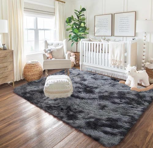 Tinyboy-hbq Teppich Flausching Wohnzimmer Teppiche Shaggy Teppiche Schlafzimmer Waschbarer Weiche Teppich Bequeme für Wohnkultur (Grau Schwarz, 160 x 230 cm)