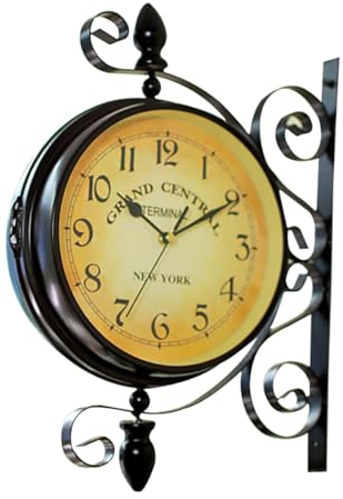 PRETYZOOM Doppelseitige Wanduhr Im Retro-Stil Eisen-metallgehäuse Geräuschlos 360 ° Drehbar Für Das Wohnzimmer