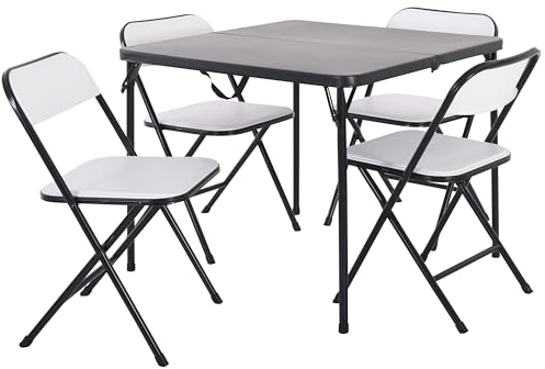 Raburg Campingtisch, klappbar, Set mit 4 Stühlen, faltbar, Garten, Outdoor & Camping, Tisch 86 cm x 86 cm, Belastbarkeit Stühle 110 kg, leicht & flexibel, Stabiler Metallrahmen, Jonas, Weiß/Schwarz