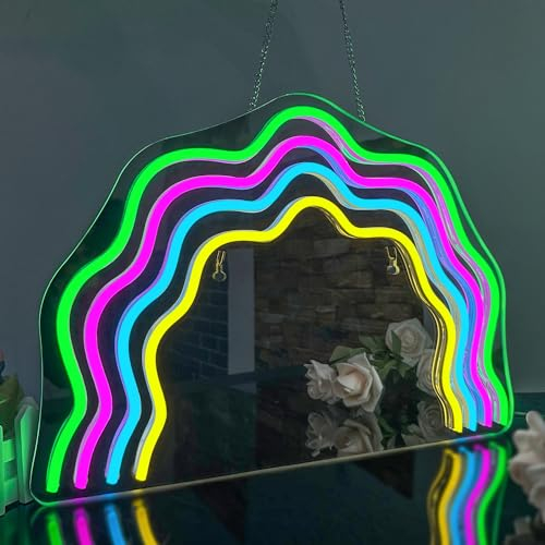Looklight Letrero de neón del arco iris Espejo regulable Letrero de luz de neón Letreros LED coloridos USB Letreros iluminados con arcoíris para dormitorio baño hogar bar tienda sala de maquillaje
