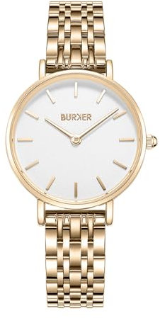 BURKER Damenuhr Ruby Petite, Runder Damen Armbanduhr Klassisch Analog Wasserdicht 3 ATM Geschenk für Frauen Geburtstag Valentinstag - Gold Weiß - 28 mm