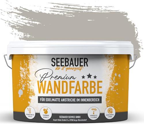 SEEBAUER diy Wandfarbe Grau 10L für Innen (No. 204 Smooth Grey) Edelmatte Innenfarbe Grau Beige - Grautöne sehr hohe Deckkraft - Matt, Abwaschbar und Tropffrei