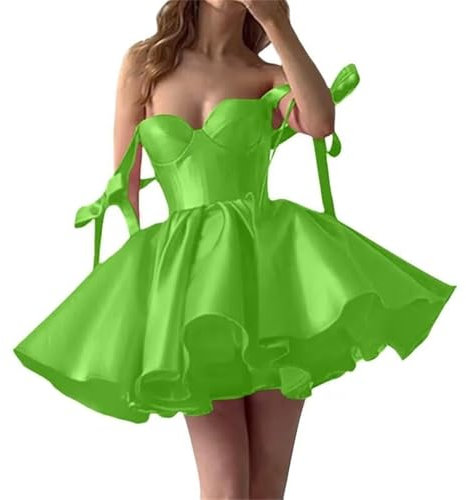 HPPEE WYX583 - Vestido de satén para adolescentes, tirantes con lazo, minivestido de graduación, vestido corto de cóctel, lime green, 34
