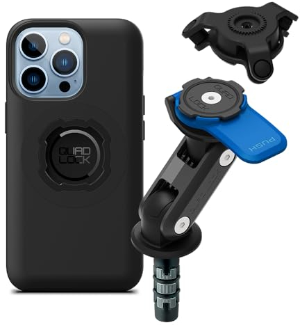 Quad Lock Motorcycle Fork Stem Phone Mount Kit with Vibration Dampener and iPhone 13 Pro MAG Case