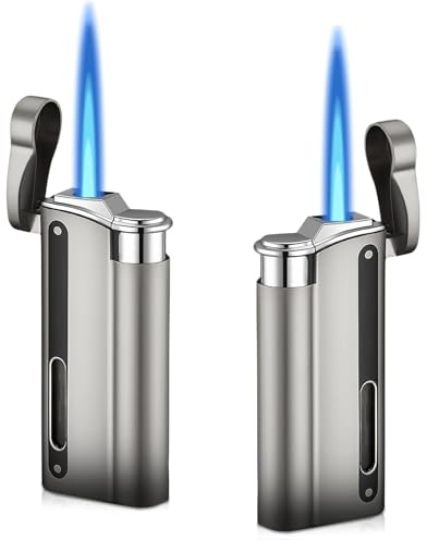 WIYETY Sturmfeuerzeug Winddicht Jetfeuerzeug: 2 Stück Gasnachfüllbar Mit Sichtbarem Fenster Für Küche, Grill Und Camping (Ohne Gas)