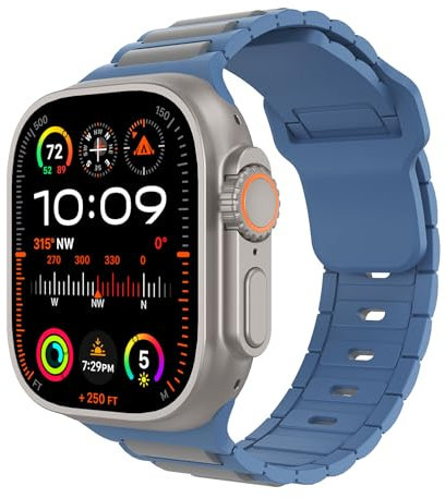 MoKo Correas Compatible Apple Watch Ultra 2 Correa 49mm 46mm 45mm 44mm 42mm Hombre Mujer,Silicona Pulsera Suave Deportiva Correa para iWatch SE Series 10 9 8 7 6 5 4 3 2 1 Ultra 2 1,Gris/Azul