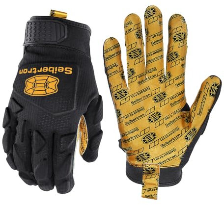 Seibertron H.P.I.R.G Receiver Handschuhe American Football,Handschuhe Touchscreen,Flexible,Atmungsaktive,Handrücken Schlagschutz Erwachsener Schwarz M