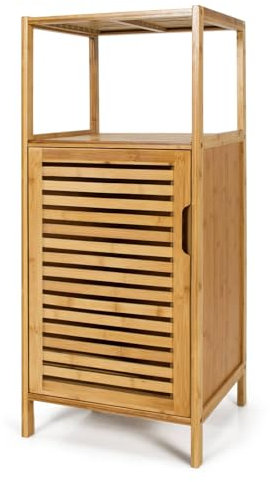 RELAX4LIFE Bathroom Floor Cabinet, Bamboo Freestanding Storage Cabinet with Single Shutter Door and Open Shelf, Narrow Bathroom Cupboard Organizer Unit for Living Room, Hallway