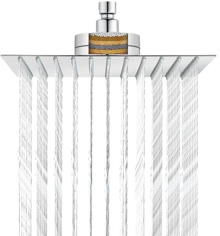 Soffione doccia filtrata, 25 cm, lussuoso soffione doccia a pioggia, rende l'acqua dura morbida e resistente che migliora la condizione della pelle e dei capelli, design integrato del filtro per