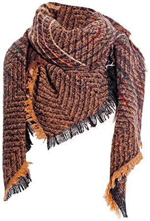 Leuchtender Winterschal, kariert, Decke, dicker Winterschal, Schottenkaro, grob, übergroßer Schal, Umhang, Schal, Haarwickel, coffee, One size