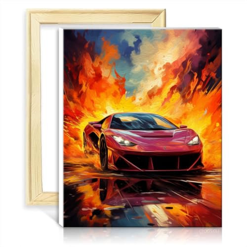 Peinture à l'huile sur toile voitures voitures de sport classiques Toile DIY Peinture à l'huile numérique Acrylique Numéro avec pinceaux Fournitures d'art Sans cadre (40x50cm)