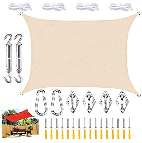 Telo di protezione solare UV, 3 x 6 m, beige, per esterni, giardino, serra, pergola, patio, copertura antivento