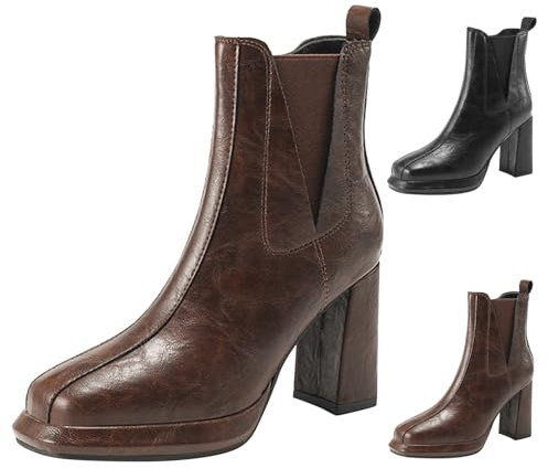 Stivaletti da donna con tacco – Chelsea Boots da donna in pelle nera da cowboy stivaletti classici tacco basso unisex country western stivali da giardino antiscivolo, marrone, 40