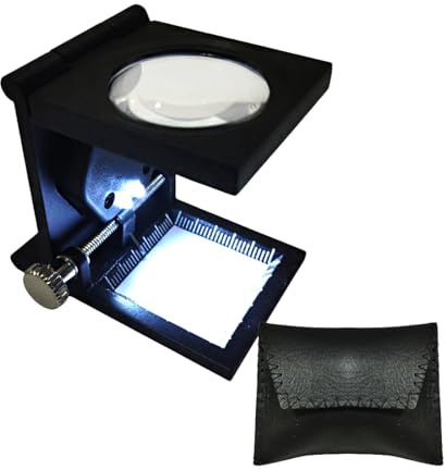 Lupe mit Licht und Lineal, Fadenzähllupe, Lupe zum Drucken, kompakte Lupe für Textilien, Schmuck, Uhrmacher, Drucken, Optik, Münzen, Briefmarken, Dokumente (Modell 2)