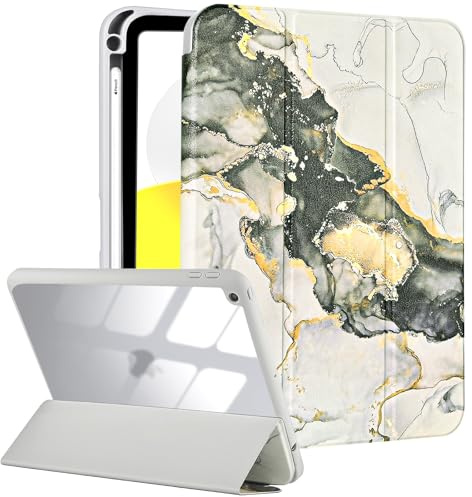 Fycyko Hülle für iPad 9./8./7. Generation 10.2 Zoll mit Bleistifthalter, Trifold Ständer mit Kratz- und Stoßfest, Herrlichem Muster Entwerfen- Marmor Grau