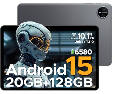 DOOGEE Tab A9 Pro Android 15 Tablet 10 Inch(2025), Unisoc T310 Android Tablets 20GB RAM 128GB ROM(TF 2TB), 6580 mAh Battery, 8MP AI Camera|Dual Speaker|5G WiFi|GMS|Bluetooth|Face ID|3.5mm Jack-Gray
