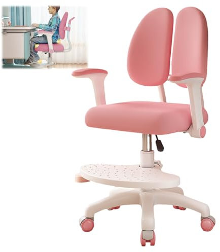 TAZZOR Silla de escritorio infantil, altura regulable con reposabrazos giratorios de 90° y reposapiés, silla giratoria ergonómica para niñas y niños, cómoda silla de aprendizaje para habitación