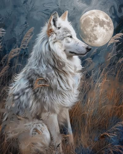 Malen nach Zahlen Kits Erwachsene und Kinder Mond und Wolf-3 DIY Ölgemälde Digitale Leinwand Wandkunst Home Decoration - 40x50CM