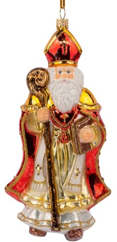 Glas Christbaumschmuck mundgeblasen handbemalt in Europa | Weihnachtsbaum Anhänger für Weihnachten | Weihnachtsbaumschmuck (St. Nikolaus 19 cm)