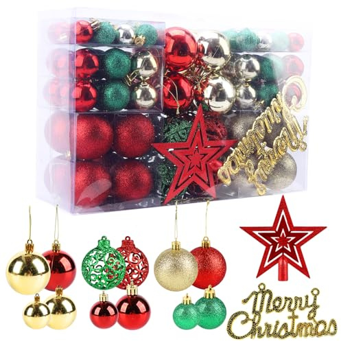 Weihnachtskugeln Christbaumkugeln bruchsichere Kugeln Weihnachtsbaum Dekoration Ornamente für Weihnachten hängende Dekorationen (Farbig-102 Stück)