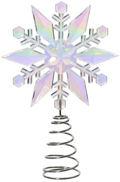 Christbaumspitze Schneeflocke 15cm Kunststoff - Weihnachtsbaumspitze mit Spiralhalterung - Baumspitze Aufstecker für den Weihnachtsbaum - Christbaumschmuck & Weihnachtsbaumschmuck - Klar Irisierend