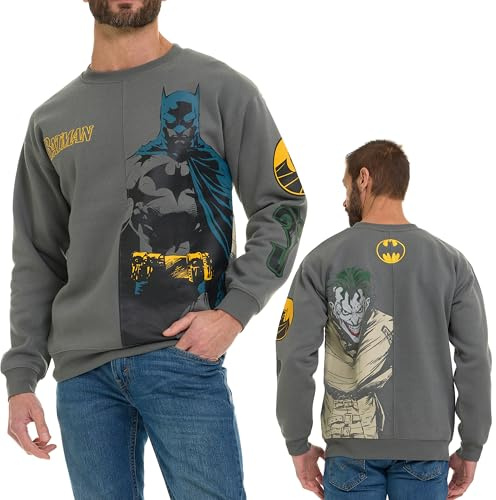 DC Comics Batman Joker Split Fleece Crewneck Front Back Fashion Sweatshirt with Embroidery