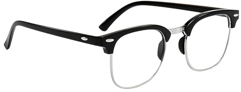 Blue Light Blocking Glasses, Unisex Computer Reading Glasses for Gaming, Anti-UV Black Half-Frame Eyewear with Clear Lenses, Lightweight Non-Prescription Glasses for Eye Strain Relief and Screen Use