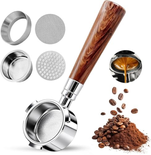 Portafilter professionnel à 3 oreilles 51 mm pour DeLonghi EC680/EC685/EC885 avec filtre à expresso avec entonnoir doseur double shot et poignée en noyer