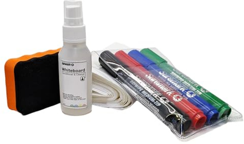 Suremark Whiteboard Essentials Pack | 4 Markers, Magnetic Eraser, Cleaner & Conditioner, Cleaning Wipes | Perfect for Your Home, School or Office whiteboard