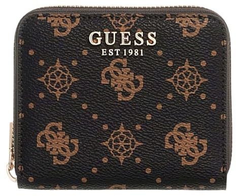 GUESS Geldbörse Carrie Logo SLG Small Zip Around Espresso Logo Dunkelbraun