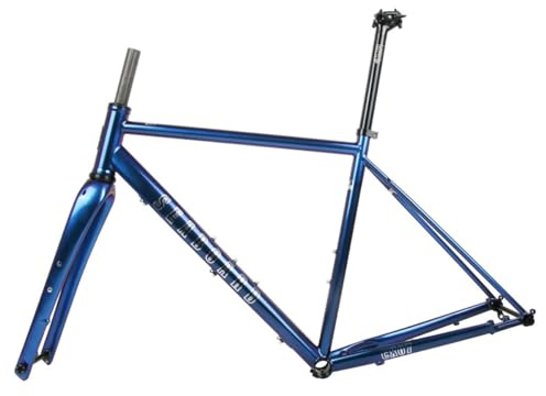 HWEVDHJ 700C Rennrad Rahmensatz 44/47/50/53/56cm Gravel Rennrad-Rahmen Scheibenbremse Cr-Mo-Stahl-Fahrradrahmen Mit Carbonfaser-Gabel Steckachse 100/142mm(Blue-Purple,44cm)