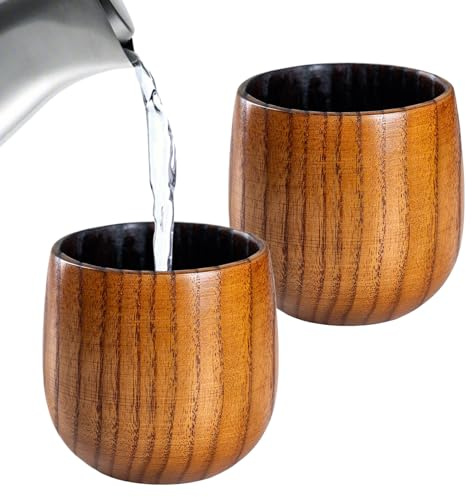 Wooden Whiskey Glass, 2 Pieces Old Fashioned Reusable Mug – Bourbon Carbonized Wood Glass – For Men Birthday Tea Coffee Wine Bourbon Beer Table Decoration Home Office Restoran