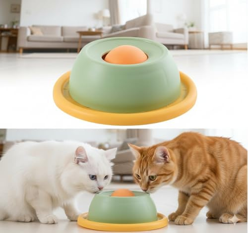 Plato de Lenta Alimentación para Perros y Gatos con Bola Giratoria - Recipiente Antideslizante para Comida Húmeda, Alivia la Ansiedad y Ayuda a la Digestión - Juguete de Chupeteo con Ventosa
