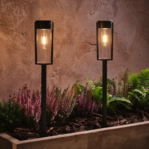 Lights4fun 2er-Set Solar- Wegeleuchten Wilton | mit warmweißen LEDs | Solarbetrieb Sonnenenergie | Sommer Frühling Deko für Außen Garten Terrasse Balkon | Schwarz | Höhe 20 cm